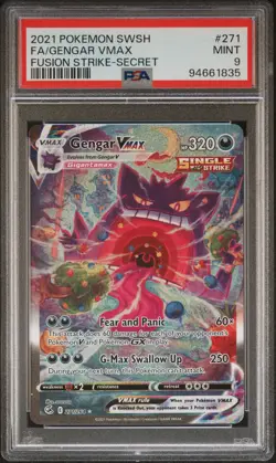 2021 POKEMON SWORD & SHIELD FUSION STRIKE SECRET #271 FULL ART/GENGAR VMAX PSA 9 - Image 1