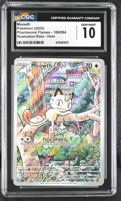 Meowth 106/094 Illustration Rare Holo Phantasmal Flames Pokemon CGC 10 Gem Mint - Image 1
