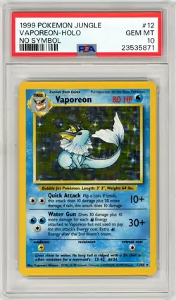 Pokemon Vaporeon #12 Jungle No Symbol Error PSA 10 Gem Mint POP 18 - Image 1
