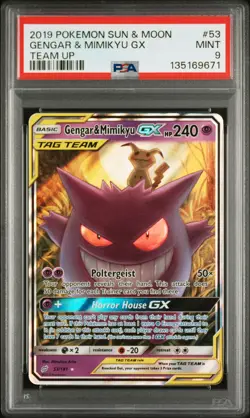 Gengar & Mimikyu GX 53/181 Full Art Pokemon Sun & Moon Tag Team Up 53 MINT PSA 9 - Image 1