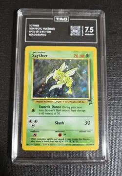Scyther 2000 WOTC Pokemon Base Set 2 Holo 17 TAG 7.5 Near Mint+ - Image 1
