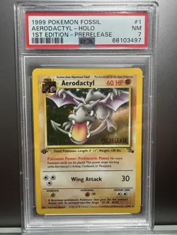PSA 7 Aerodactyl 1st Edition 1/62 Fossil Prerelease Holo Rare Pokemon WOTC 1999 - Image 1