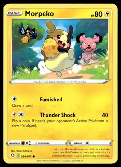 Morpeko 36/72 Pokemon Card Shining Fates Common 80 HP Near Mint AB - Image 1