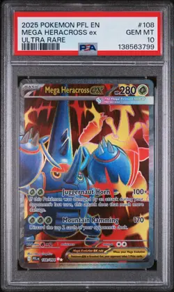 2025 POKEMON PFL EN-PHANTASMAL FLAMES ULTRA RARE #108 MEGA HERACROSS EX PSA 10 - Image 1