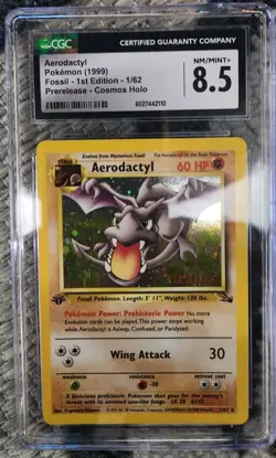 Pokemon Fossil 1/62 Aerodactyl 1st Edition Prerelease Holo Rare 1999 CGC 8.5 NM - Image 1