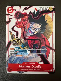One Piece TCG Monkey D. Luffy 3rd Anniversary Promo Alt Art ST01-012 - Image 1