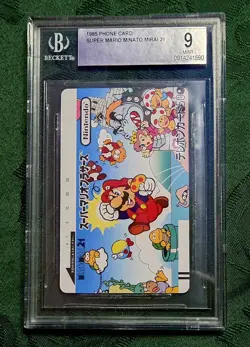 1985 Super Mario Bros Peach Minato Japanese Nagatanien Phone Card BGS 9 Mint - Image 1