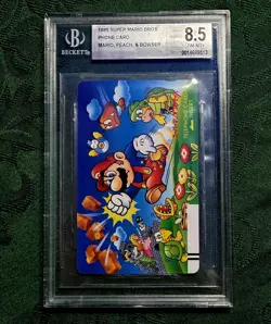 1985 Super Mario Bros Peach Bowser Japanese Nagatanien Phone Card BGS 8.5 NM-MT+ - Image 1