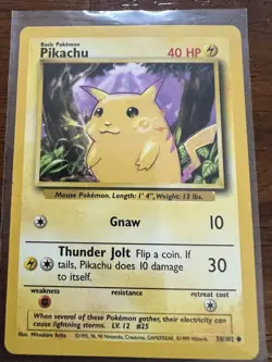 Pokemon Pikachu TCG Base Set Unlimited Common Card 58/102 LP/NM Condition - Image 1