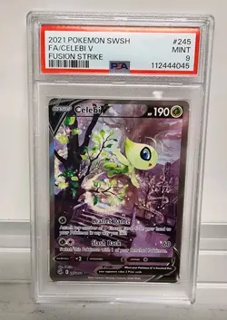 PSA 9 MINT Celebi V 245/264 Alternate Art SWSH08 Fusion Strike Pokemon Card - Image 1