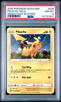 2020 Pokemon Swsh Black Star Promo Pikachu Holo Single Pack Blisters PSA 8 #039 - Image 1
