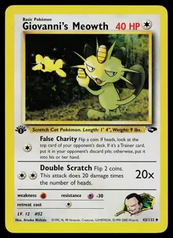 Pokemon Card - Giovanni's Meowth Gym Challenge 43/132 Uncommon 1st Edition - Image 1