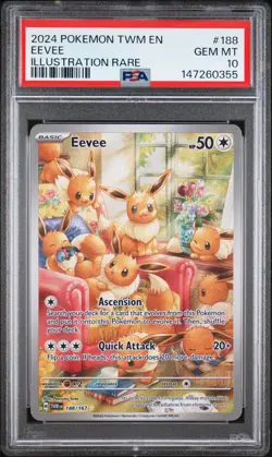 2024 POKEMON TWM EN-TWILIGHT MASQUERADE ILLUSTRATION RARE #188 EEVEE PSA 10 - Image 1