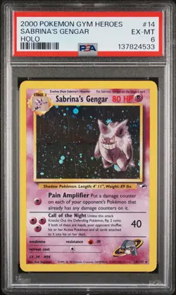 2000 Pokemon Gym Heroes Sabrina's Gengar #14 Holo PSA 6 EX-MT - Image 1