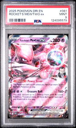 2025 POKEMON DRI EN-DESTINED RIVALS #081 TEAM ROCKET'S MEWTWO EX PSA 9 - Image 1