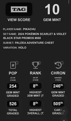 💎 TAG 10 POKEMON SVP BLACK STAR PROMO #088 PIKACHU PALDEA ADVENTURE CHEST 88 - Image 3
