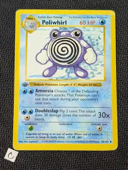 Poliwhirl 38/102 - Base Set 1st Edition Shadowless Uncommon WOTC Pokemon TCG HP - Image 1