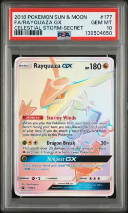 2018 POKEMON SUN & MOON CELESTIAL STORM SECRET #177 FULL ART/RAYQUAZA GX PSA 10 - Image 1