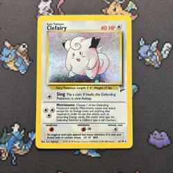 Clefairy 6/130 LP/EX -Vintage Holo Rare Pokemon Card- Base Set 2 *SWIRL* (8q) - Image 2