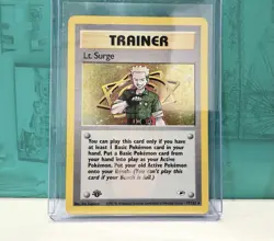 Lt Surge 17/132 1st Edition Holo Rare Gym Heroes SWIRL WOTC Pokemon - Image 1