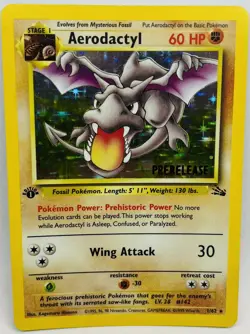 Pokemon TCG Aerodactyl Fossil 1st Edition Prerelease Holo Card 1/62 Light Play - Image 1