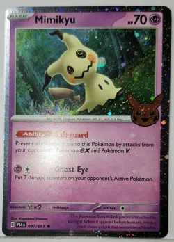 ✨ Mimikyu 037/091 Cosmo Holo Bleed ✨ Error Pokemon TCG Trick Or Trade 2024 ✨ - Image 2