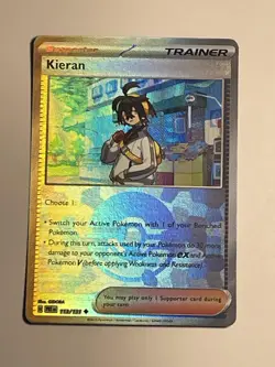 SV: Prismatic Evolutions Kieran (Poke Ball Pattern) #113/131 Holo Pokemon Card - Image 1