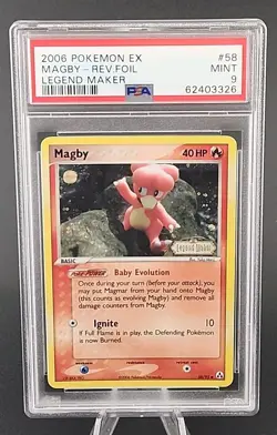 PSA 9 Mint 2006 Pokemon Magby EX Legend Maker Reverse Holo Foil #58 - Image 1
