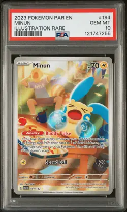 2023 POKEMON PAR EN-PARADOX RIFT ILLUSTRATION RARE #194 MINUN PSA 10 - Image 1
