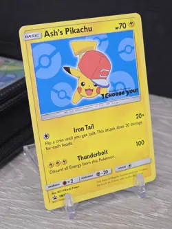Pokemon Card TCG Ash's Pikachu SM114 Sm Regular Sun & Moon Black Star Promo 2017 - Image 1