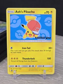 Pokemon Card TCG Ash's Pikachu SM114 Sm Regular Sun & Moon Black Star Promo 2017 - Image 3