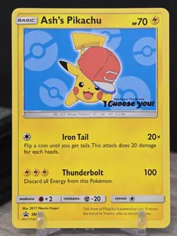 Pokemon Card TCG Ash's Pikachu SM114 Sm Regular Sun & Moon Black Star Promo 2017 - Image 5