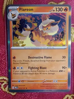 HOLOGRAM FOIL Flareon 013/131 Scarlet and Violet Prismatic Evolutions Pokemon - Image 1