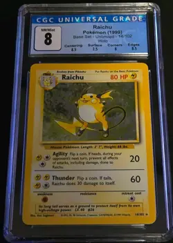 Raichu Holo Rare 14/102 Pokemon Card Base Set WOTC English CGC 8 NM Mint Graded - Image 1