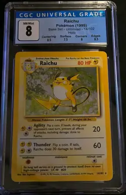 Raichu Holo Rare 14/102 Pokemon Card Base Set WOTC English CGC 8 NM Mint Graded - Image 3