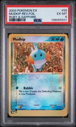 2003 POKEMON EX RUBY & SAPPHIRE #59 MUDKIP-REVERSE FOIL PSA 6 - Image 1