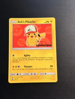 Pokemon TCG Sun & Moon Ash's Pikachu SM109 Black Star Promo Choose You LP! - Image 1