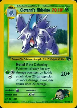 GIOVANNI'S NIDORINO 45/132 UNCOMMON GYM CHALLENGE POKEMON UNLIMITED LP - Image 1