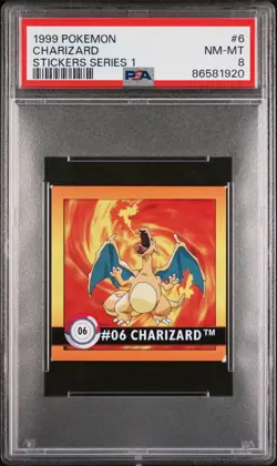 Charizard Pokemon Stickers Series 1 6 NM PSA 8 - Image 1