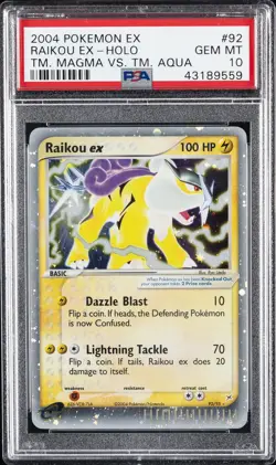 2004 POKEMON EX TEAM MAGMA VS TEAM AQUA #92 RAIKOU EX-HOLO PSA 10 - Image 1