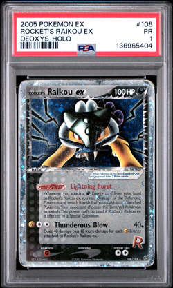 PSA 1 PR 2005 Pokemon EX Deoxys Rocket's Raikou EX Holo Foil 108/107 Secret Rare - Image 1