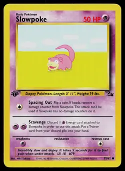 Pokemon Card - Fossil 55/62 Slowpoke Common 1st Edition - Image 1