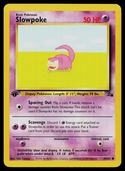 Pokemon Card - Fossil 55/62 Slowpoke Common 1st Edition - Image 1