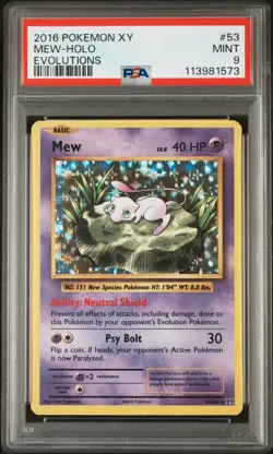 2016 Pokemon XY Evolutions Holo Mew 53/108 #53 PSA 9 MINT - Image 1