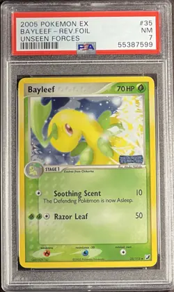 2005 Pokemon EX Unseen Forces 35 Bayleef Reverse PSA 7 NM - Image 1