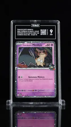 2025 Pokemon Team Rocket's Cosmic Holo Stamped Mimikyu #087/182 TAG 9 - Image 1