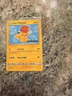 Pokemon Ash's Pikachu SM113 Promo Regular SM Basic 70 HP Iron Tail Electro Ball - Image 1
