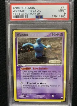 PSA 9 MINT 2006 Pokemon EX Legend Maker Wynaut Stamped Reverse Foil 71/92 - Image 1