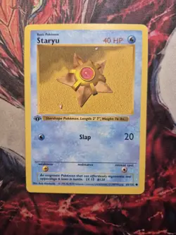 1st Edition Shadowless Staryu 65/102 Base Set Pokemon Card WOTC 1999 MP - Image 1