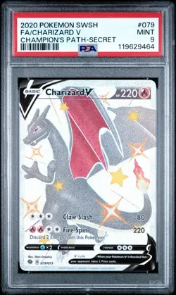 2020 Pokemon TCG Champions Path Secret Rare Shiny Charizard V Card PSA 9 #079 - Image 1